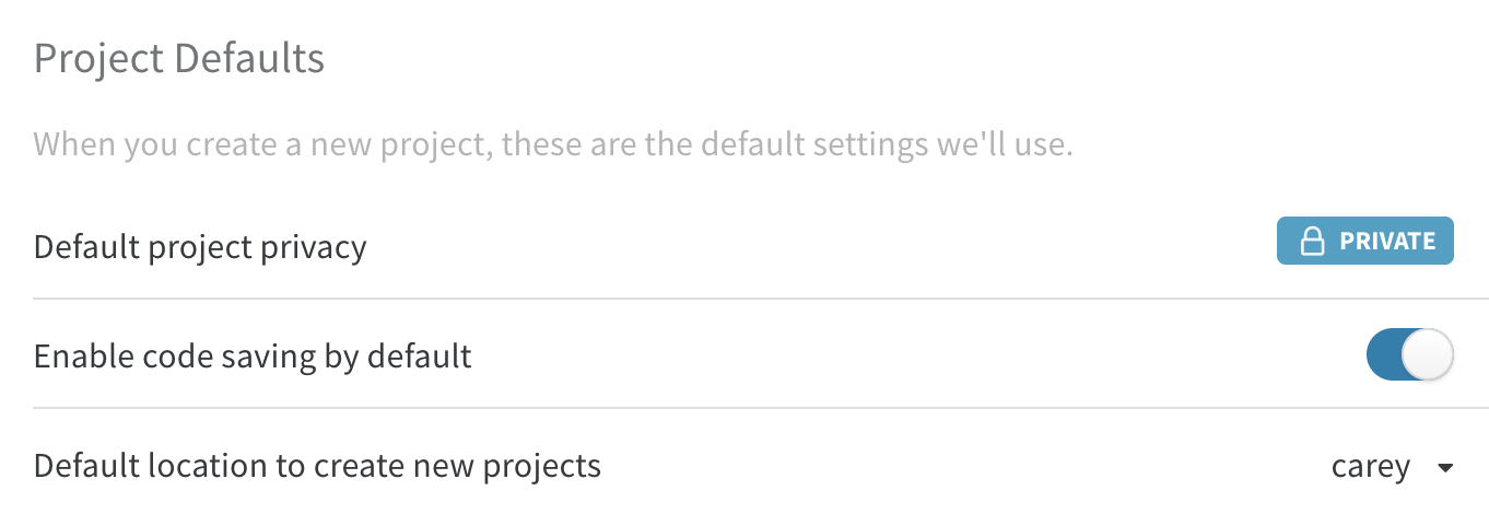 Here's what your account settings look like. You can save code by default.