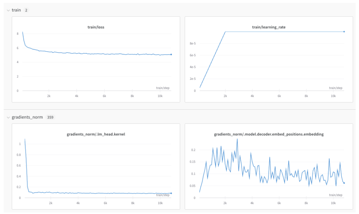2つの別々のセクションがあるW&B Workspace